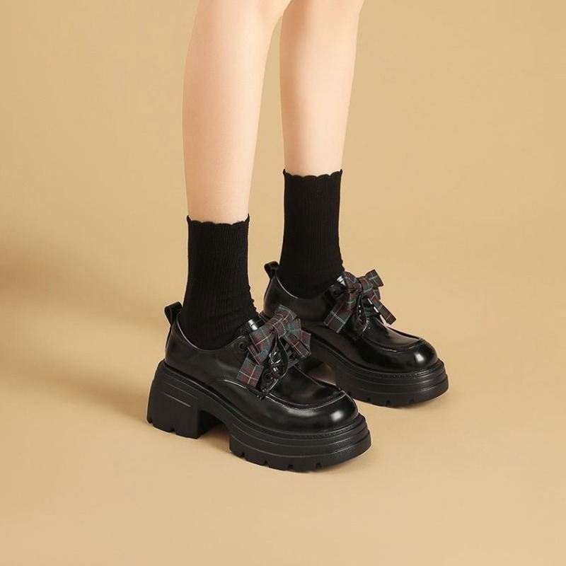 Women Sweet Plaid Bow Platform - Oxford Lace Up Women ulasan dan harga