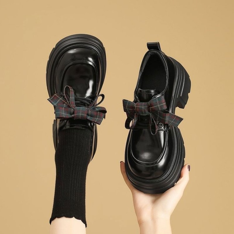 Women Sweet Plaid Bow Platform - Oxford Lace Up Women ulasan dan harga
