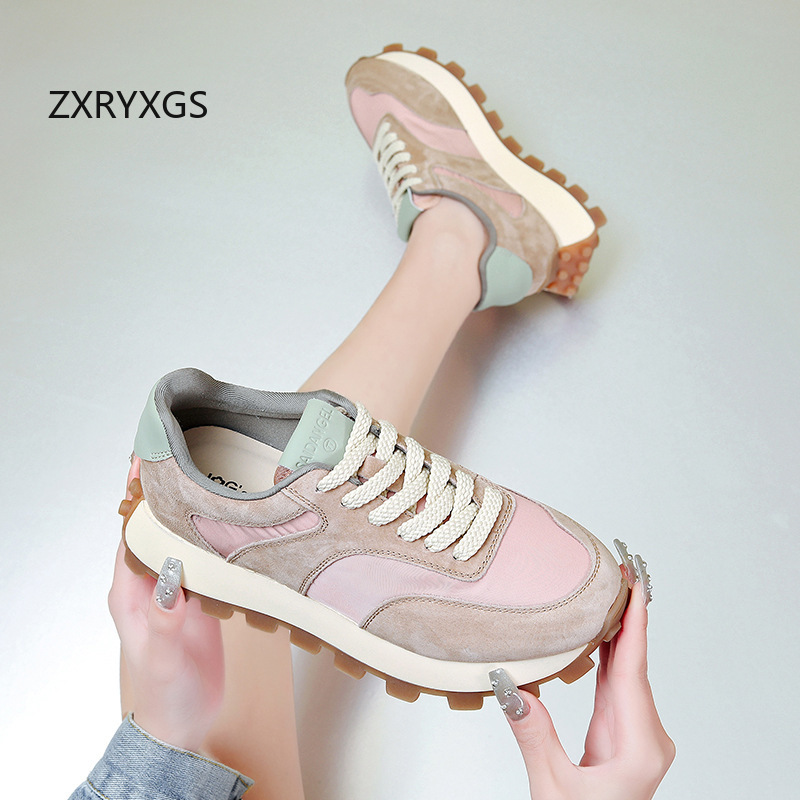 ZXRYXGS 2025 Cow Suede + Oxfor - Oxford Lace Up Women ulasan dan harga